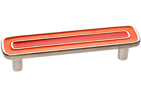 Ручка-скоба 96 мм,                                                                                отделка никель глянец + оранжевый + красный