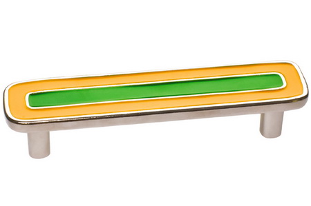 Ручка-скоба 96 мм,                                                                               отделка никель глянец + жёлтый + зелёный