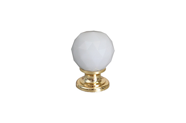 Ручка-кнопка, отделка золото глянец + белое стекло